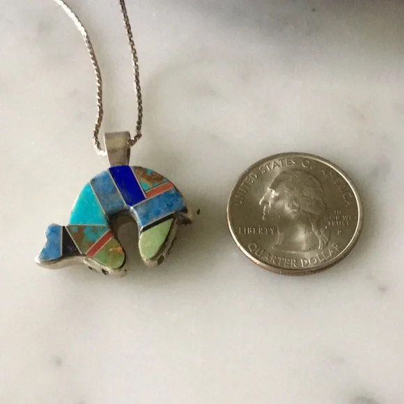 Vintage Charlie Bowie Reversible Bear and Kokopelli Navajo Pendant - Picture 5 of 15